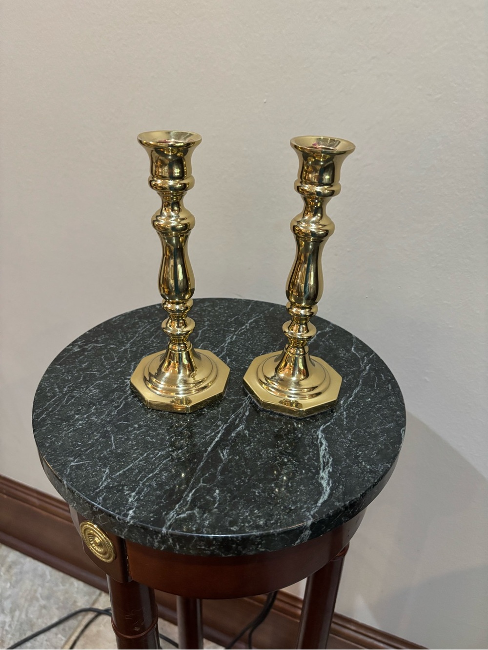 Polished Gold Brass Candlestick Pair - Classic Home Accent